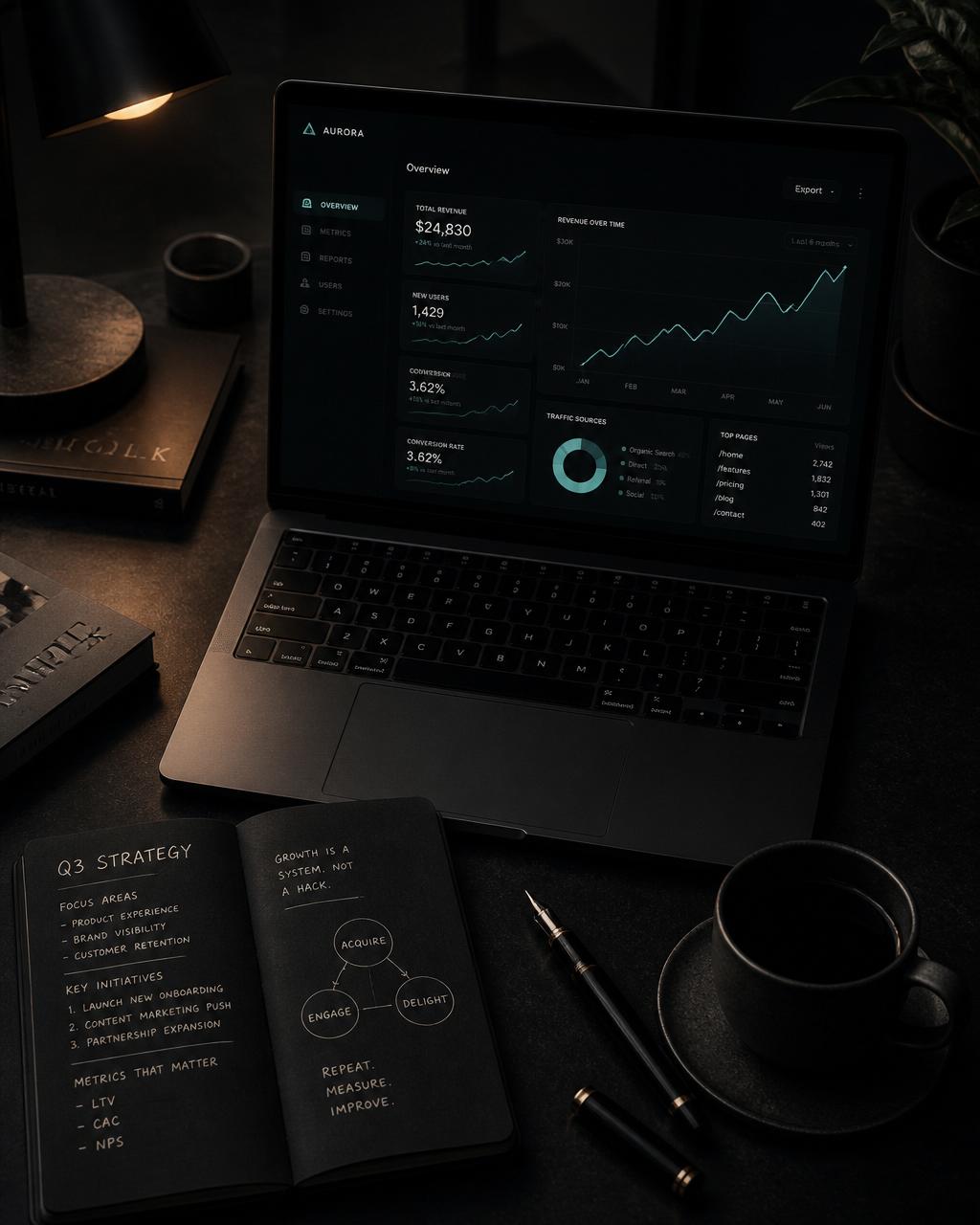 Founder analyzing growth dashboards
